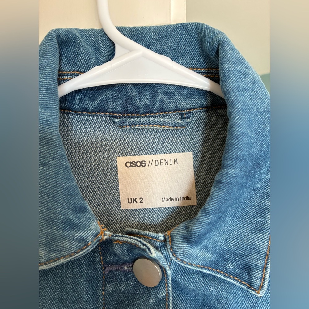 NWOT ASOS Denim Cropped Blue Jean Jacket with Silver Hardware - Picture 6 of 10